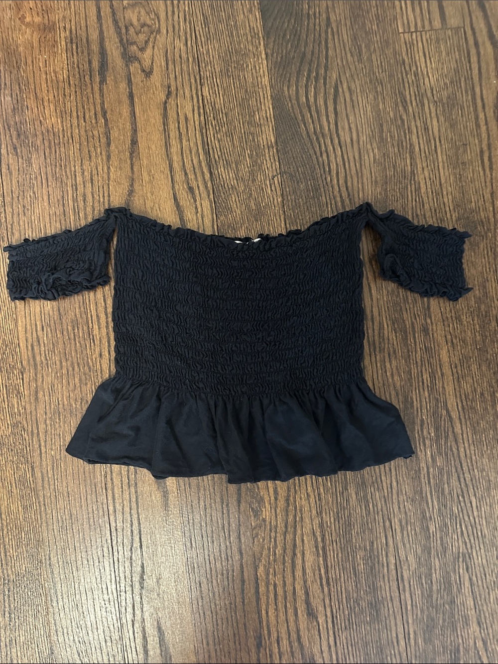 Urban Outfitters Black Smocked Off-Shoulder Peplum Crop Top